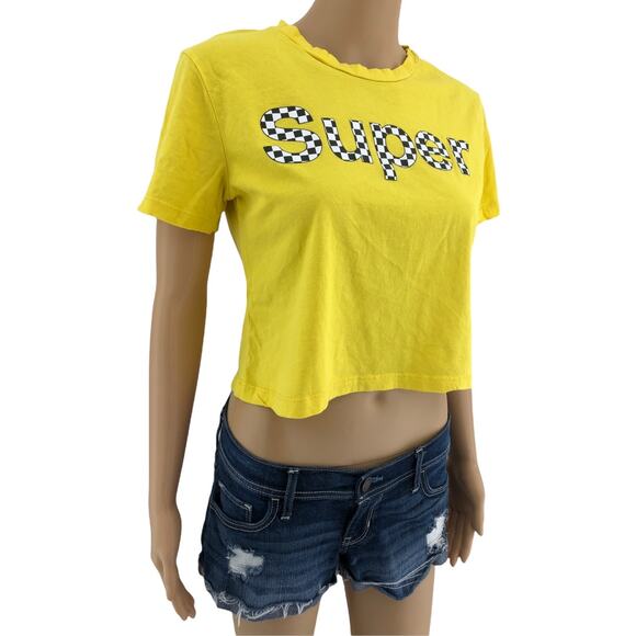 Riot Queen LARGE Y2K Womens Yellow Super Grunge Mallgoth Crop Top Tee Crew Neck - Picture 1 of 5